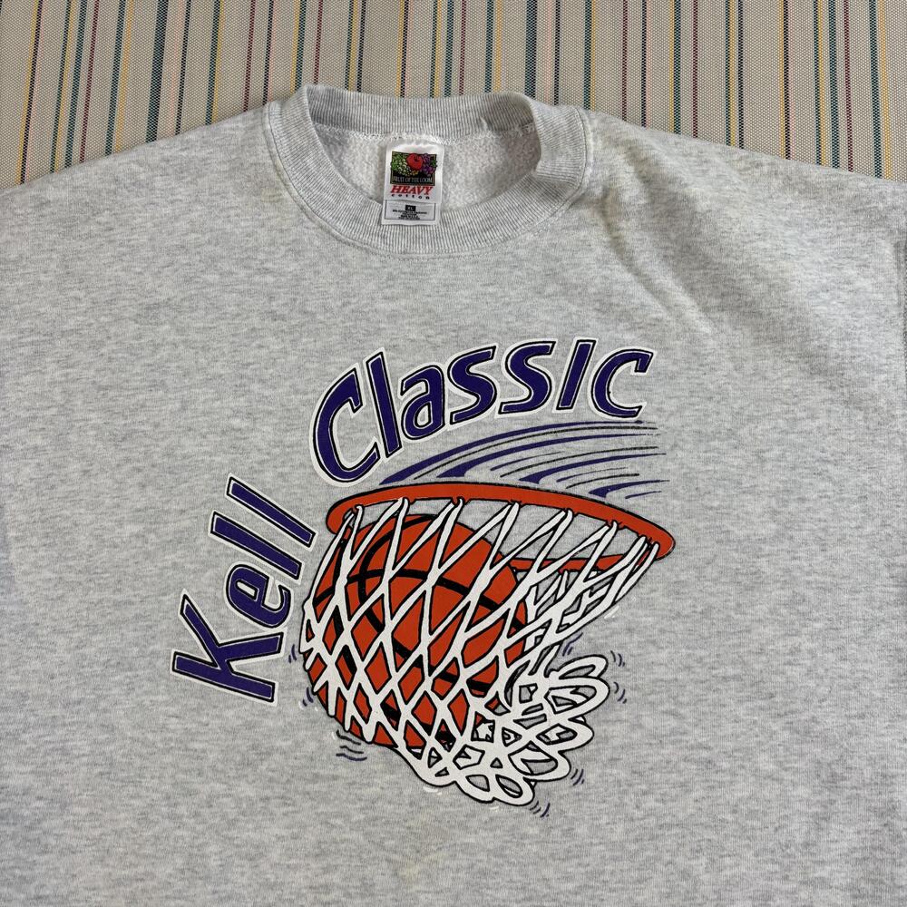 Vintage Fruit Of The Loom Sweatshirt Mens XL Gray Kell Classic Basketball Fleece